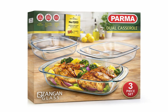 Set 3 Tăvi Yena din Sticlă Termorezistentă + Mănușă Cuptor CADOU