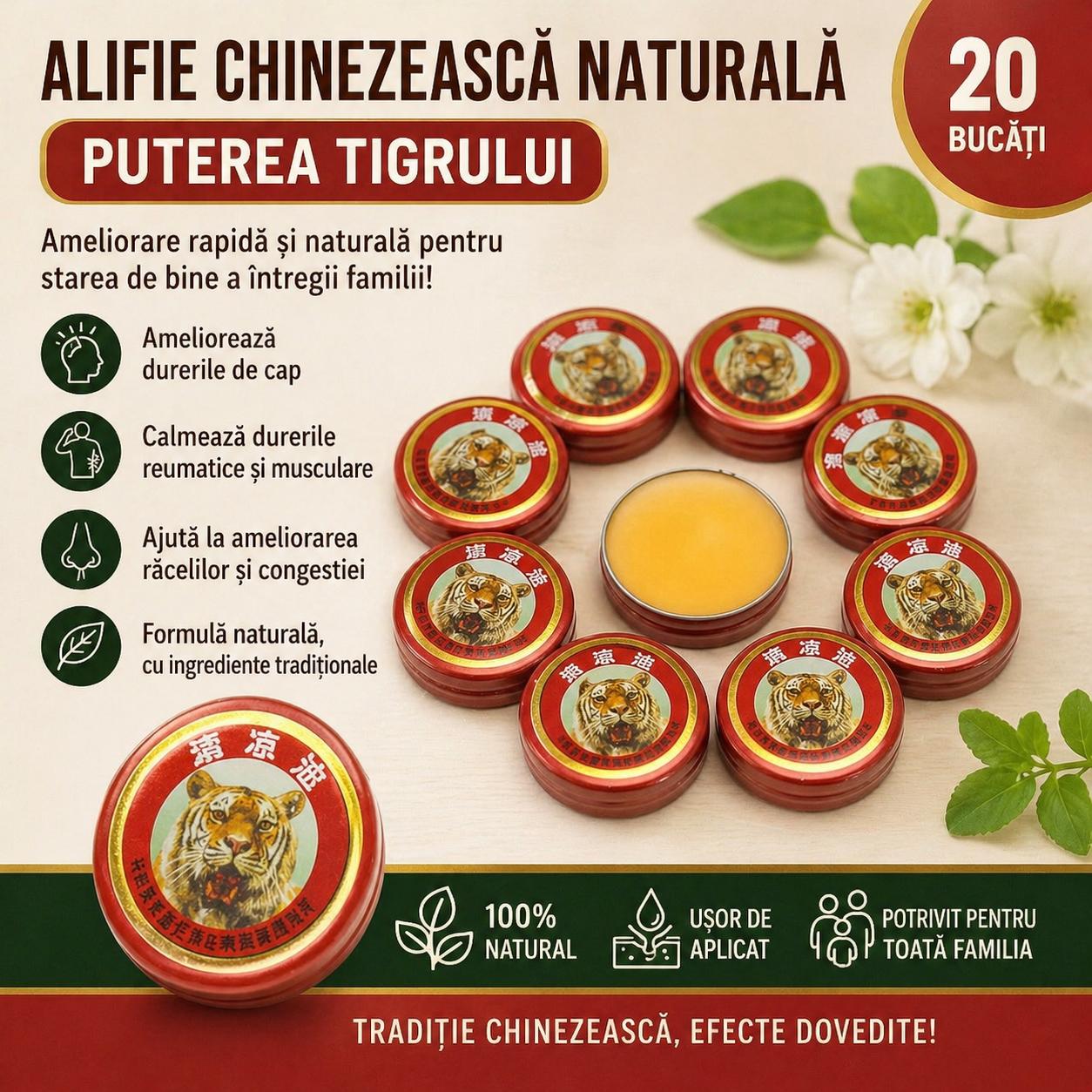 10+10 bucati, alifie chinezeasca naturala, puterea tigrului, pentru ameliorarea racelilor, durerilor reumatice, durerilor de cap, 3 g⭐⭐⭐⭐⭐