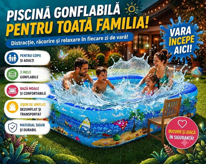 MegaREDUCERE Piscină Gonflabilă  pentru Copii și Adulți, Bază Moale Gonflabilă