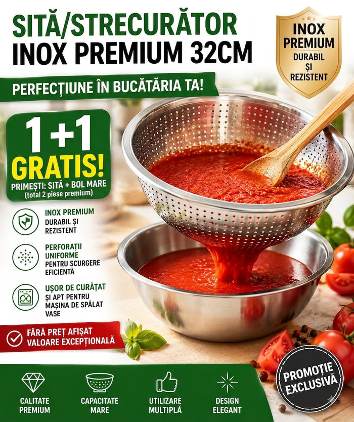 Sită / Strecurătoare Inox Premium 32 cm, + BOL MARE INOX PREMIUM GRATIS