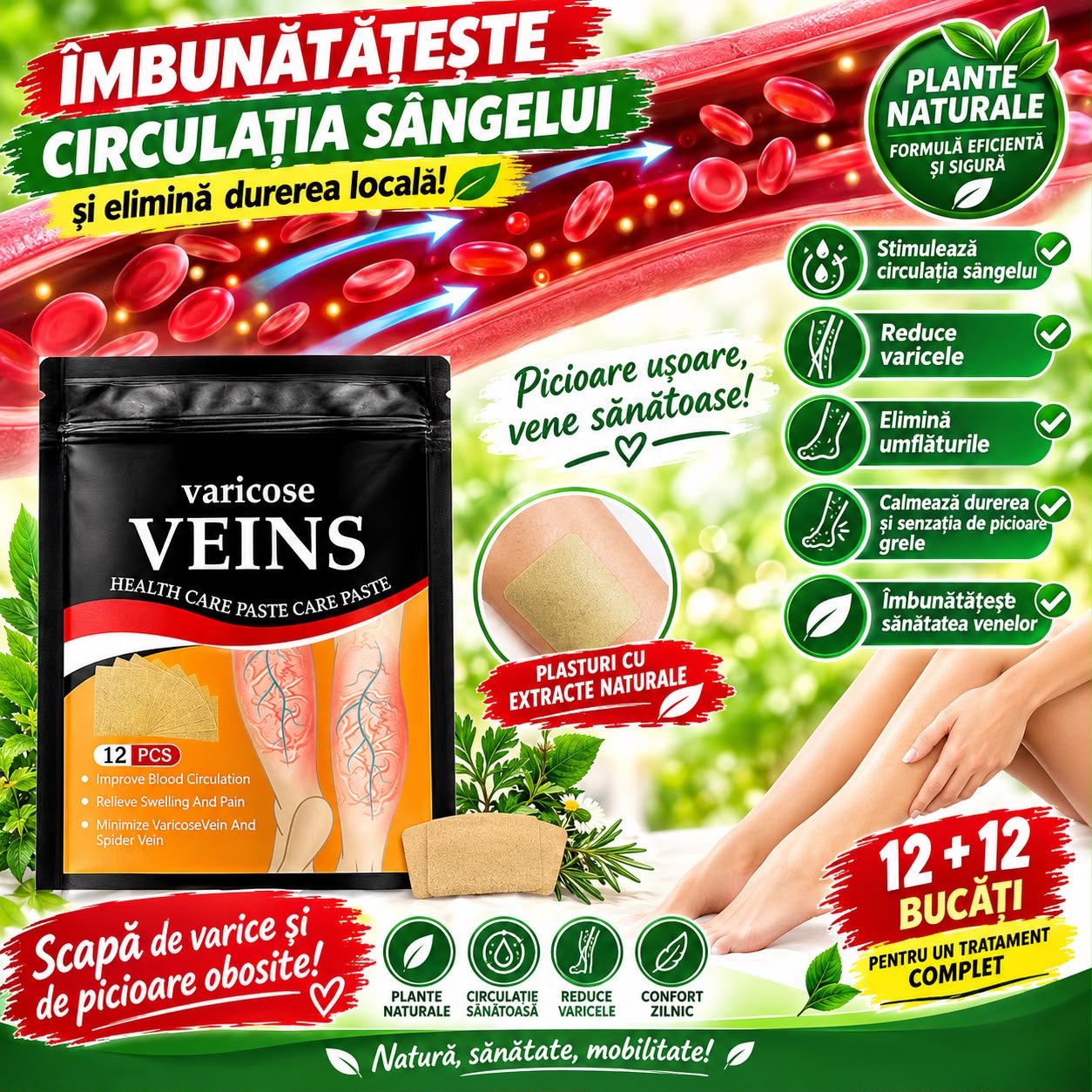 Set 120 Plasturi  AntiVarice  si Picioare Grele din Plante Naturale