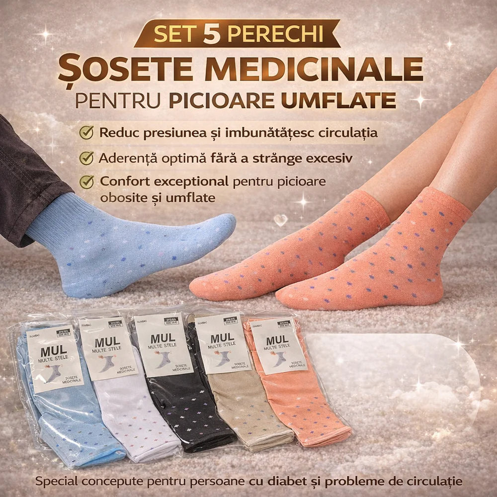 Set 6 Perechi Sosete medicinale fara elastic din 100% bumbac pentru probleme de circulatie a sangelui