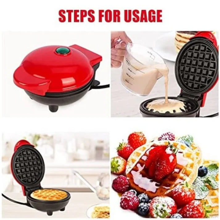 Mini Aparat de facut gofre si vafe, Bukate, Placi antiaderente, Indicator luminos, Rosu