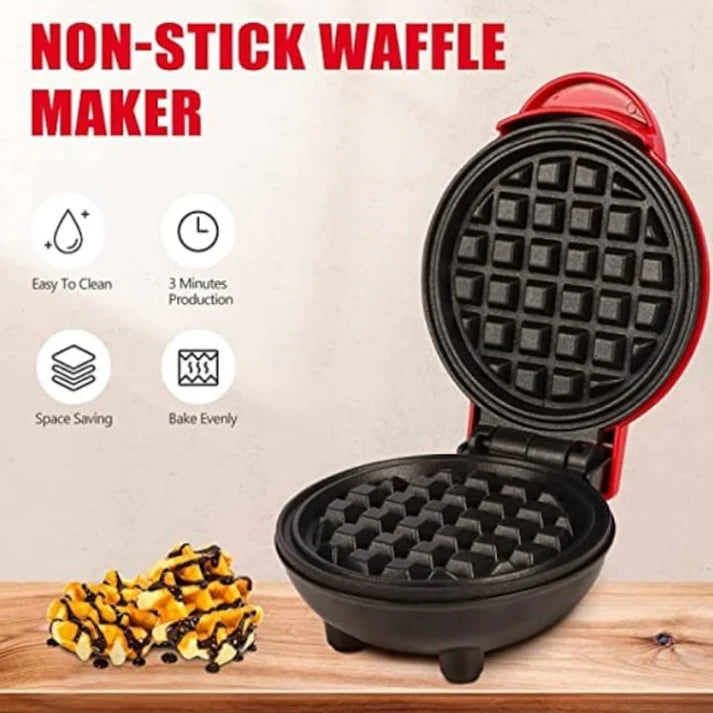 Mini Aparat de facut gofre si vafe, Bukate, Placi antiaderente, Indicator luminos, Rosu