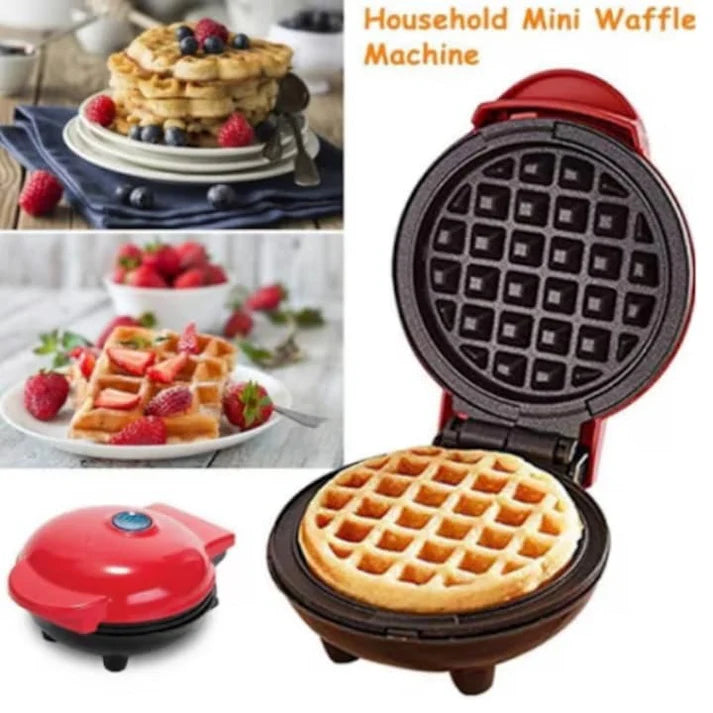 Mini Aparat de facut gofre si vafe, Bukate, Placi antiaderente, Indicator luminos, Rosu
