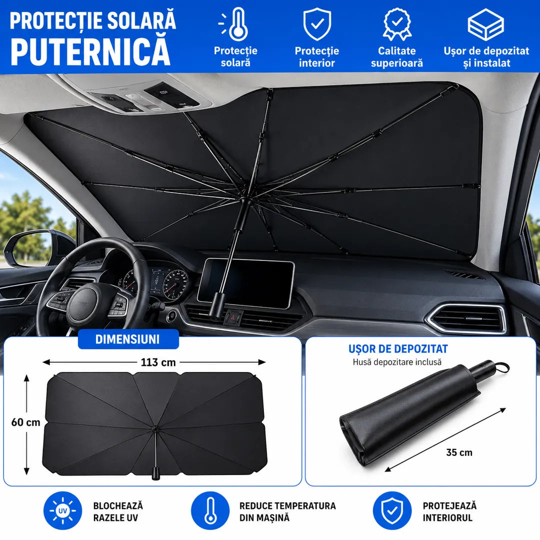 OFERTĂ: Parasolar Auto Tip Umbrelă + Prosop Ultra‑Absorbant CADOU 🎁