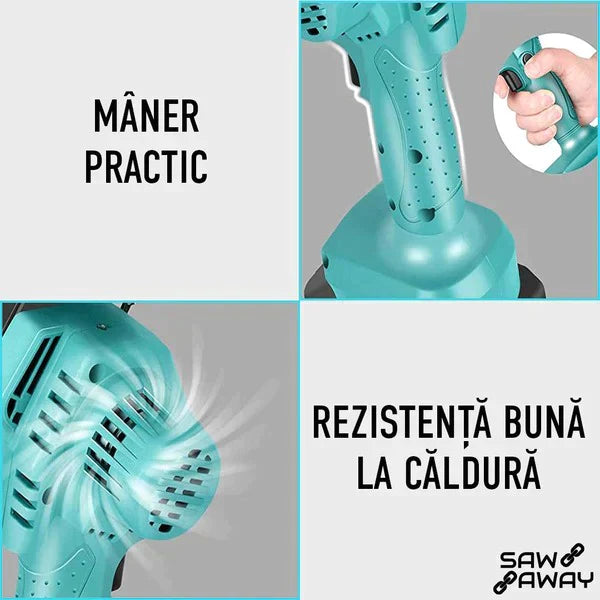 Mini Drujba Electrica Cu 2 x Baterie 48V+ 2 x Lant + 1 x Lama, 6 Inch + GEANTA de depozitare